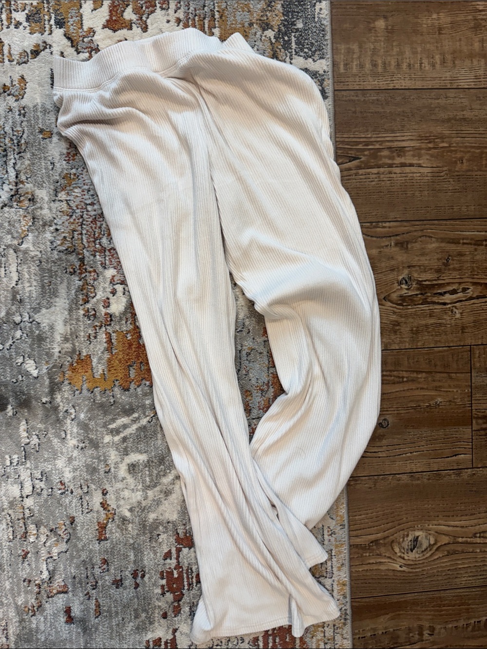 Ribbed Wide-Leg Lounge Pants in Light Beige